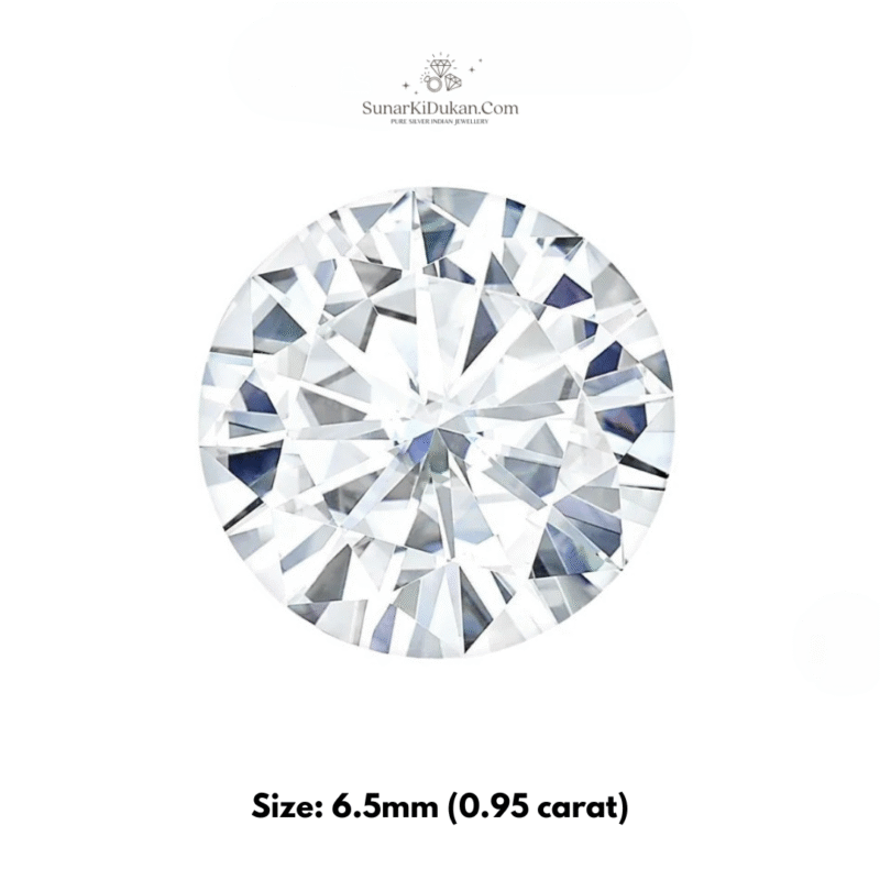Round Cut Certified Moissanite Diamond D – 6.5mm (0.95 Carat)