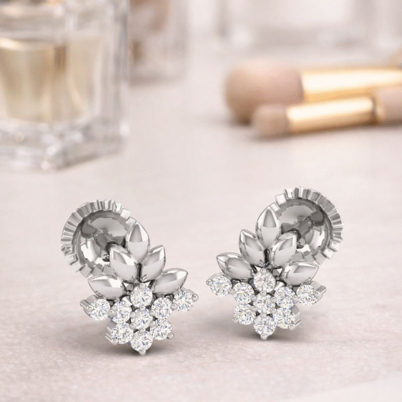 92.5 Sterling Silver Floral Cut Studs for Women
