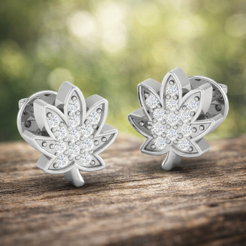 92.5 Sterling Silver Leaf Design Studs for Women
