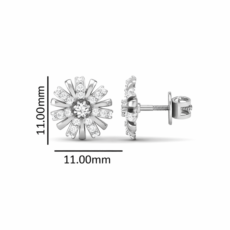 92.5 Sterling Silver Snowflake Stud Earrings for Women Size Guide