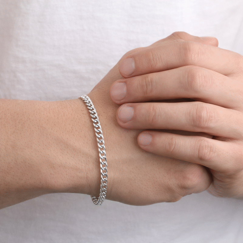 Buy Silver Men Curb Bracelet