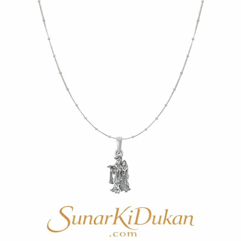 Radha Krishna Locket (Pendant) in 92.5 Sterling Silver with Beads Chain