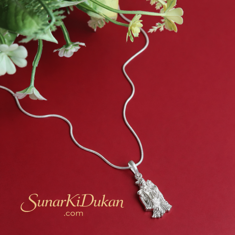 Buy Radha Krishna Locket (Pendant) in 92.5 Sterling Silver with Beads Chain