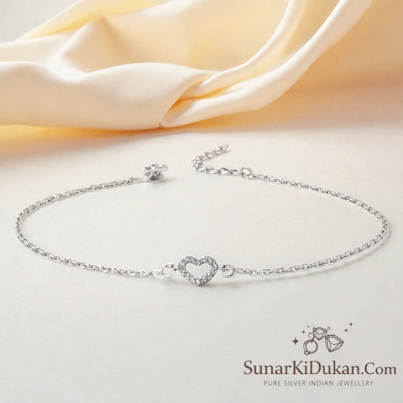 Classic Heart Charm Sterling Silver Anklet