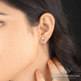 Elegant Floral Twist Silver Stud Earrings (92.5 Sterling Silver) front view