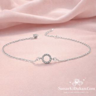 Eternal Circle Charm Silver Anklet for Women (92.5 Sterling Silver)
