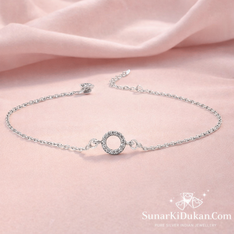 Eternal Circle Charm Silver Anklet for Women (92.5 Sterling Silver)