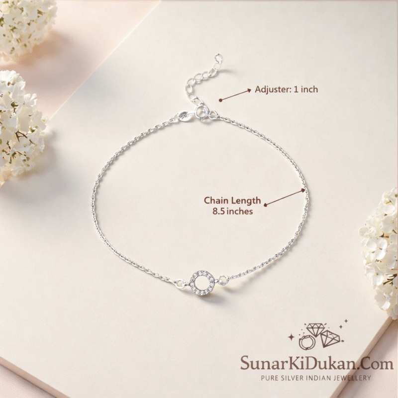 Eternal Circle Charm Silver Anklet for Women size guide