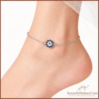 Midnight Bloom Charm Silver Anklet for Women foot view