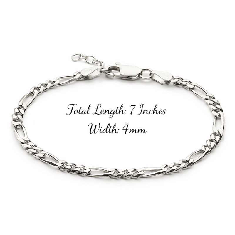 Pure Silver Women Figaro Bracelet Size Details