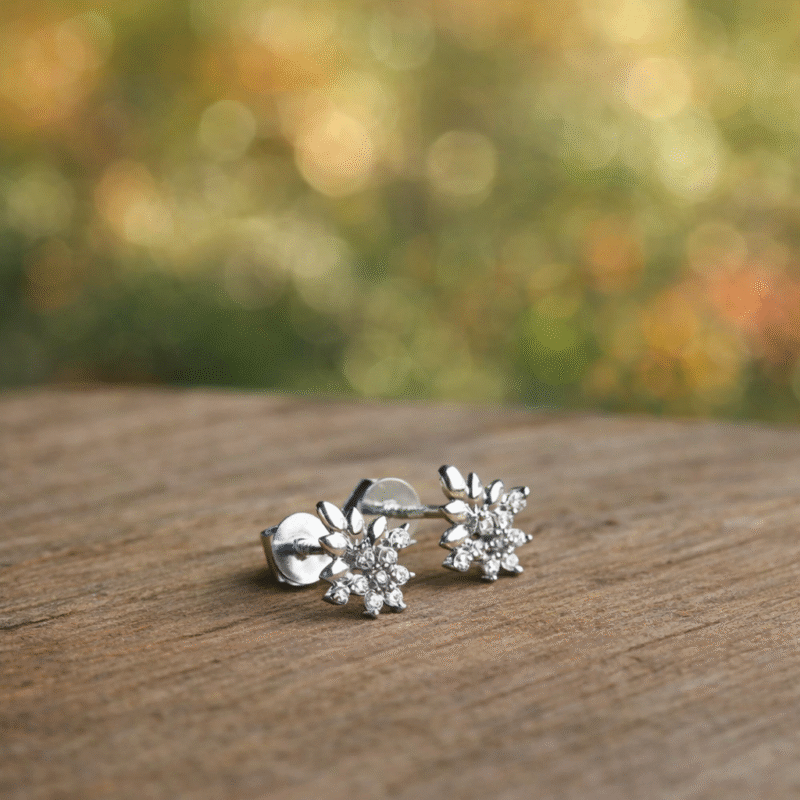 Sterling Silver Floral Cut Studs for Women