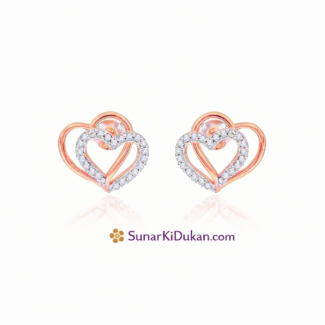 Double Heart Rose Gold Stud Earrings for Women