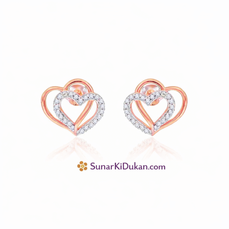 Double Heart Rose Gold Stud Earrings for Women