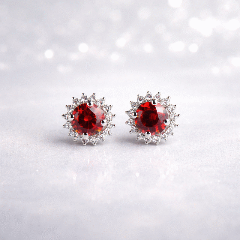 Halo Solitaire Sterling Silver Stud Earrings